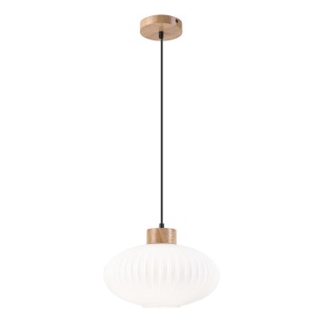 Viseći luster na sajli HARMONY 1xE27/15W/230V, prečnik 30 cm, bela/hrast