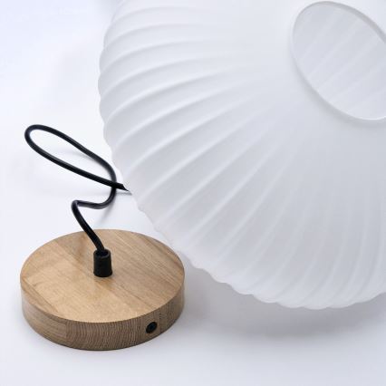 Viseći luster na sajli HARMONY 1xE27/15W/230V, prečnik 30 cm, bela/hrast