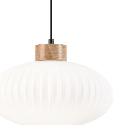 Viseći luster na sajli HARMONY 1xE27/15W/230V, prečnik 30 cm, bela/hrast