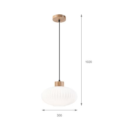 Viseći luster na sajli HARMONY 1xE27/15W/230V, prečnik 30 cm, bela/hrast