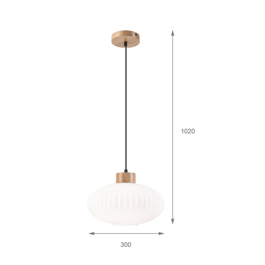 Viseći luster na sajli HARMONY 1xE27/15W/230V, prečnik 30 cm, bela/hrast