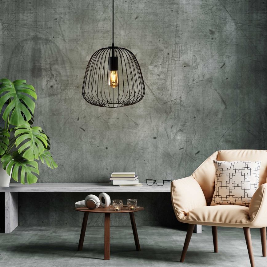 Viseći luster OVELLA na kablu 1xE27/15W/230V, prečnik 36 cm, crne boje