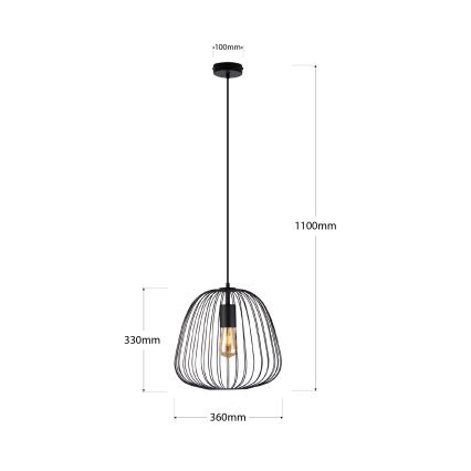 Viseći luster OVELLA na kablu 1xE27/15W/230V, prečnik 36 cm, crne boje