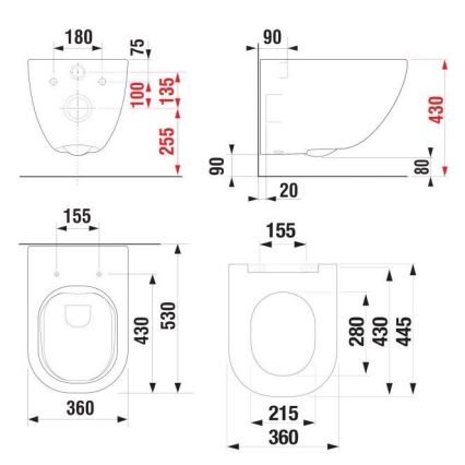 Zidna WC šolja MIO Rimless + daska za WC MIO prigušiva + dugme za ispiranje DUAL + podžbukni modul + izolaciona podloga