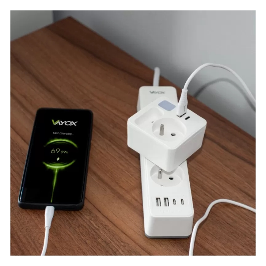 Razdelnik 2x utičnice + USB-C + USB-A sa LED osvetljenjem LED/0,5W/230V 3000K
