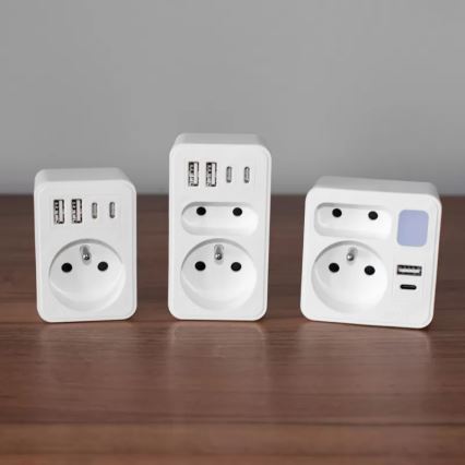 Razdelnik 2x utičnice + USB-C + USB-A sa LED osvetljenjem LED/0,5W/230V 3000K