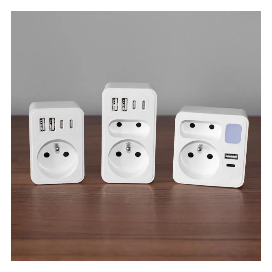 Razdelnik 2x utičnice + USB-C + USB-A sa LED osvetljenjem LED/0,5W/230V 3000K
