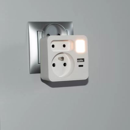 Razdelnik 2x utičnice + USB-C + USB-A sa LED osvetljenjem LED/0,5W/230V 3000K