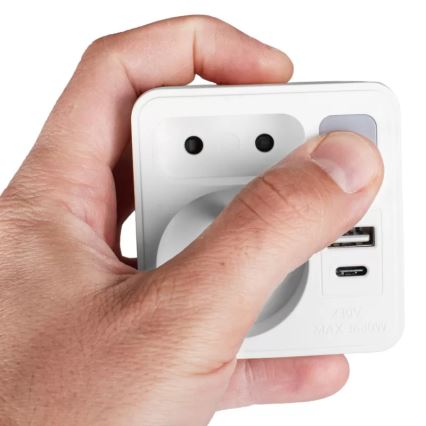 Razdelnik 2x utičnice + USB-C + USB-A sa LED osvetljenjem LED/0,5W/230V 3000K