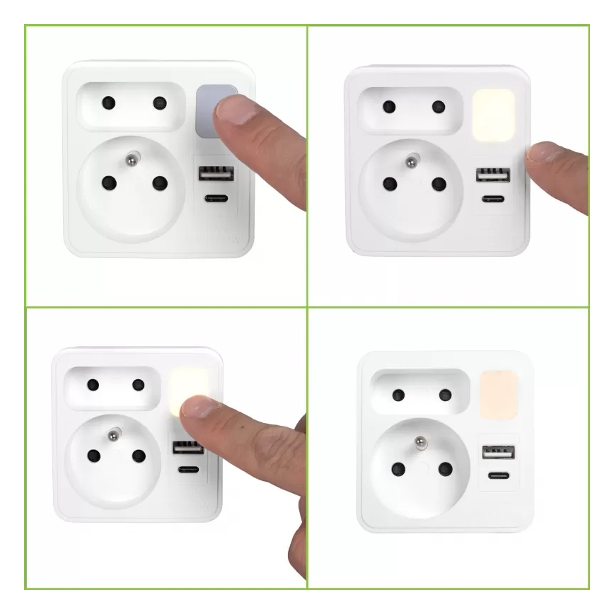Razdelnik 2x utičnice + USB-C + USB-A sa LED osvetljenjem LED/0,5W/230V 3000K