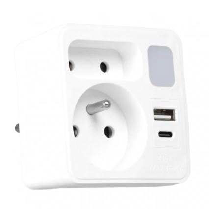 Razdelnik 2x utičnice + USB-C + USB-A sa LED osvetljenjem LED/0,5W/230V 3000K