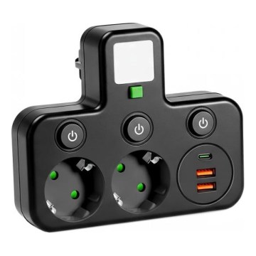 Višestruka utičnica sa prekidačem i LED osvetljenjem LINEA PRO 2Z + 3xUSB A/C SCHUKO 4000K crna