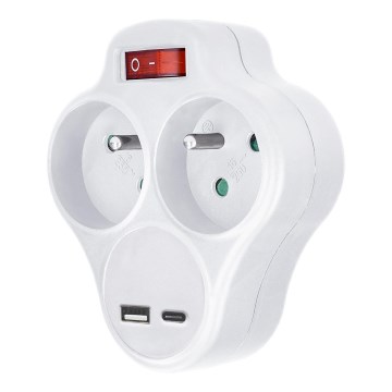 Višestruka utičnica sa USB A i C punjačem i prekidačem, 2x10A, bela