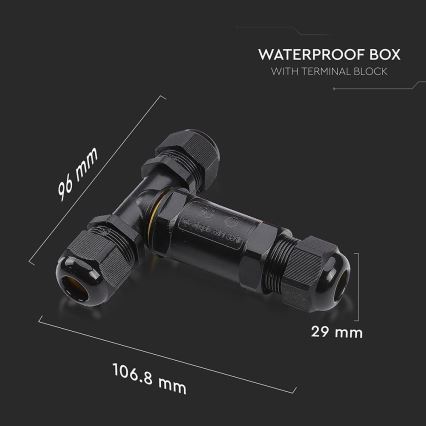 Vodootporan spojni konektor IP68, crne boje