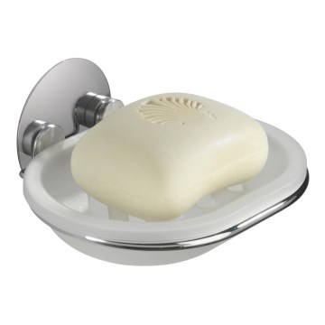 WENKO 18776100 - Držač sapuna TURBO-LOC RUND STAHL 13x11 cm sjajni hrom/bela
