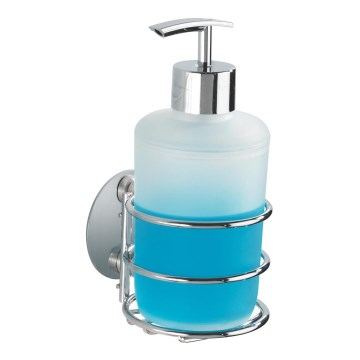 WENKO 18777100-Dozator tečnog sapuna TURBO-LOC RUND STAHL 7,5x16,5 cm sjajni hrom/bela