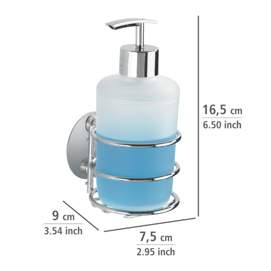 WENKO 18777100-Dozator tečnog sapuna TURBO-LOC RUND STAHL 7,5x16,5 cm sjajni hrom/bela