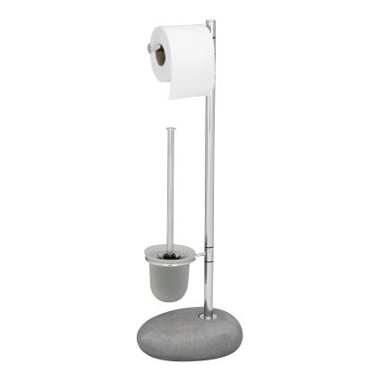 WENKO 19494100 - WC četka PEBBLE STONE 23,5x70 cm sjajni hrom/siva/satinirano