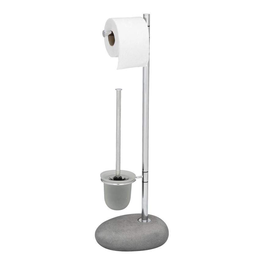 WENKO 19494100 - WC četka PEBBLE STONE 23,5x70 cm sjajni hrom/siva/satinirano