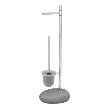 WENKO 19494100 - WC četka PEBBLE STONE 23,5x70 cm sjajni hrom/siva/satinirano