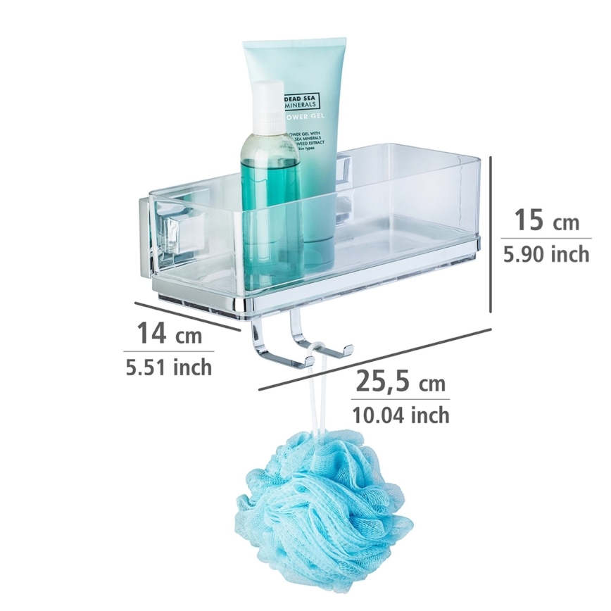 WENKO 22694100-Polica VACUUM-LOC QUADRO ED 25,5x15 cm srebrna/sjajni hrom/prozirna