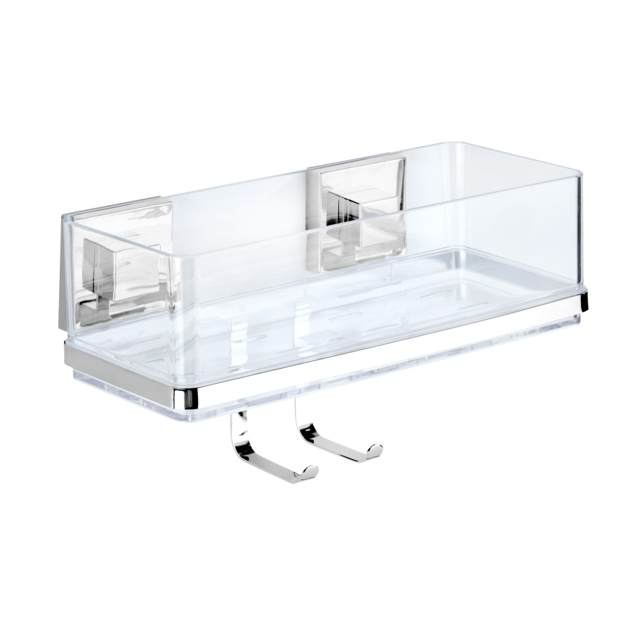 WENKO 22694100-Polica VACUUM-LOC QUADRO ED 25,5x15 cm srebrna/sjajni hrom/prozirna
