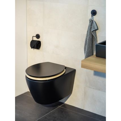 WENKO 25772100 - WC daska BAMBUZA 37x44 cm crna/smeđa/sjajni hrom