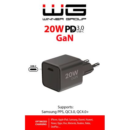Winner Group - Adapter za brzo punjenje 1x USB-C Power Delivery 20W crni