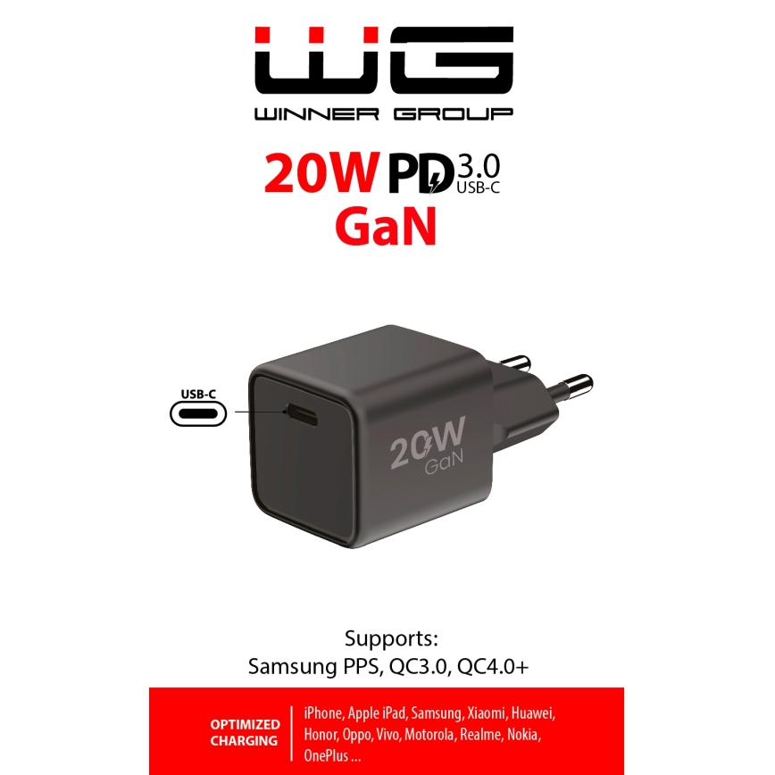 Winner Group - Adapter za brzo punjenje 1x USB-C Power Delivery 20W crni