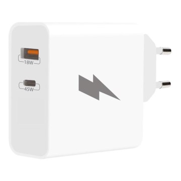 Winner Group - Adapter za brzo punjenje 1xUSB-C + 1xUSB-A Power Delivery 45W bela