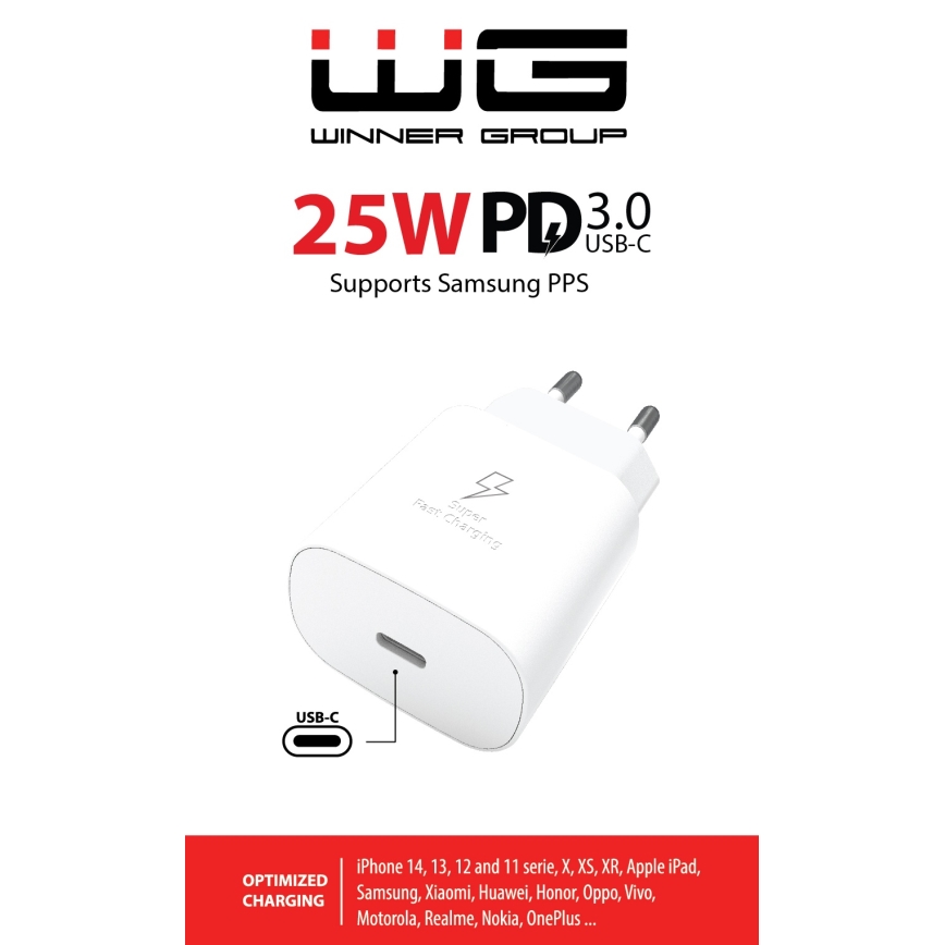 Winner Group - Adapter za brzo punjenje 1xUSB-C Power Delivery 25W bela