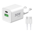 Winner Group - Adapter za brzo punjenje 2x USB PD 30W + USB kabl USB-C / USB-C 1m