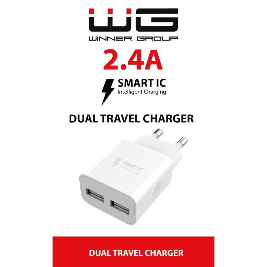 Winner Group - Adapter za punjenje 2x USB-A 12W, beli