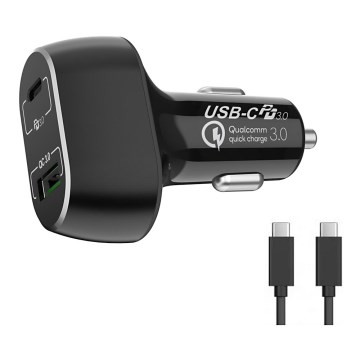 Winner Group - Auto punjač 1xUSB-C + 1xUSB-A Power Delivery 63W + USB kabl USB-C / USB-C 1 m crna