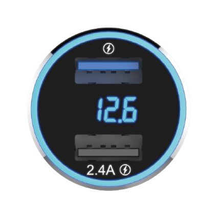 Winner Group - Auto punjač sa displejem 2xUSB-A Power Delivery 30W crn