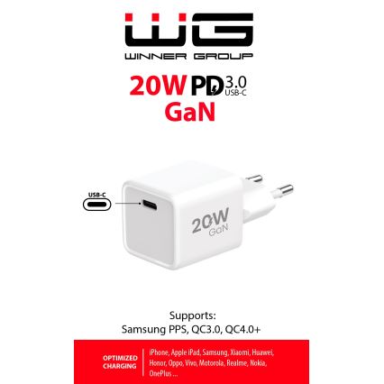 Winner Group - Brzi adapter za punjenje 1xUSB-C Power Delivery 20W bela