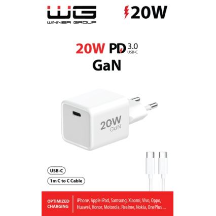 Winner Group- Brzi punjač 1xUSB-C PD 20W + USB kabl USB-C / USB-C 1m