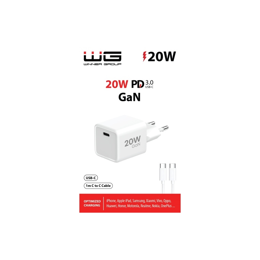 Winner Group- Brzi punjač 1xUSB-C PD 20W + USB kabl USB-C / USB-C 1m