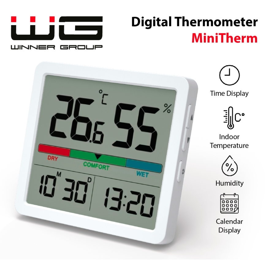 Winner Group - Digitalni termometar sa LCD displejom i higrometrom 2xCR2032 bela