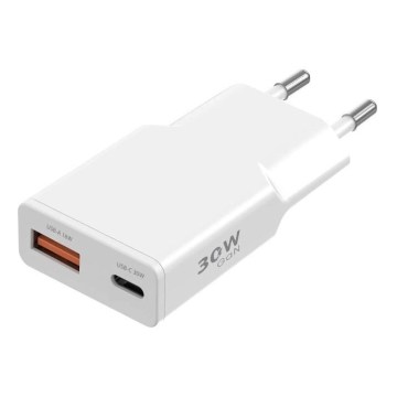 Winner Group - GaN punjač 1x USB-A + 1x USB-C 30W beo