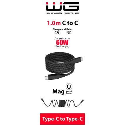 Winner Group - Magnetni USB kabl USB-C / USB-C 60W 1m crne boje