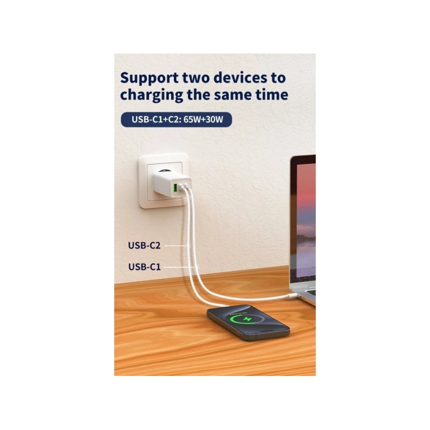 Winner Group - Punjač GaN 1xUSB-A + 2xUSB-C 100W beo