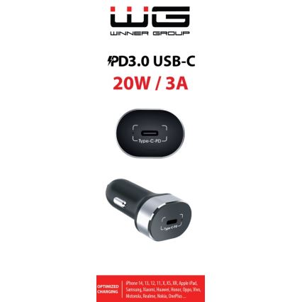 Winner Group - Punjač za auto 1x USB-C Power Delivery 20W crni
