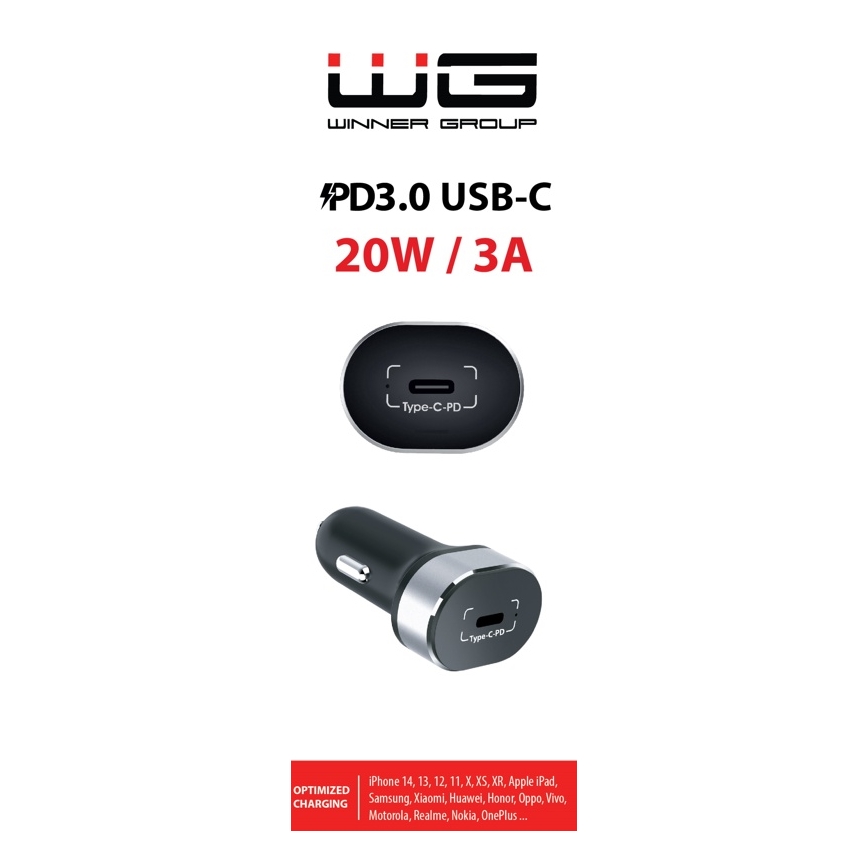 Winner Group - Punjač za auto 1x USB-C Power Delivery 20W crni