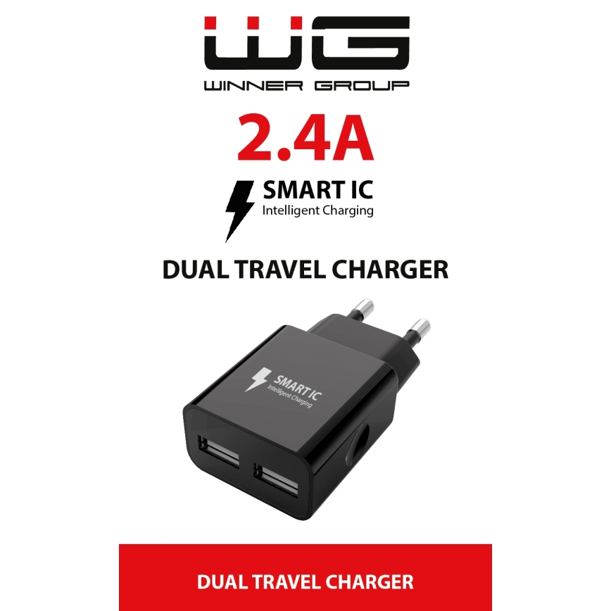 Winner Group - Punjački adapter 2xUSB-A 12W crni