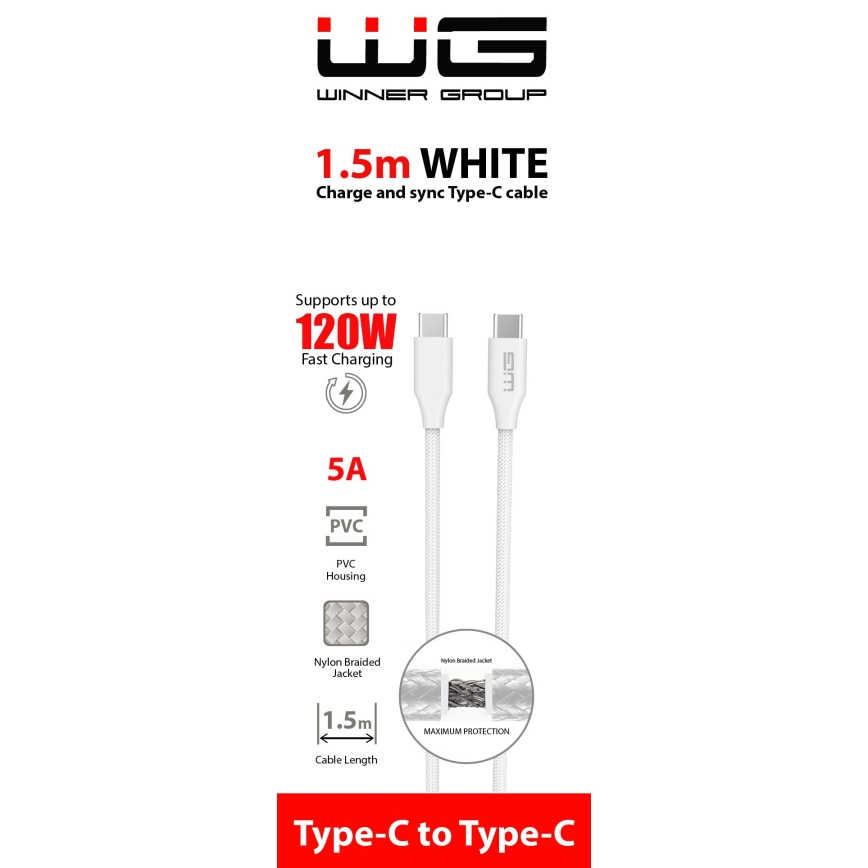 Winner Group - USB-C na USB-C kabl 120W 1,5m bela