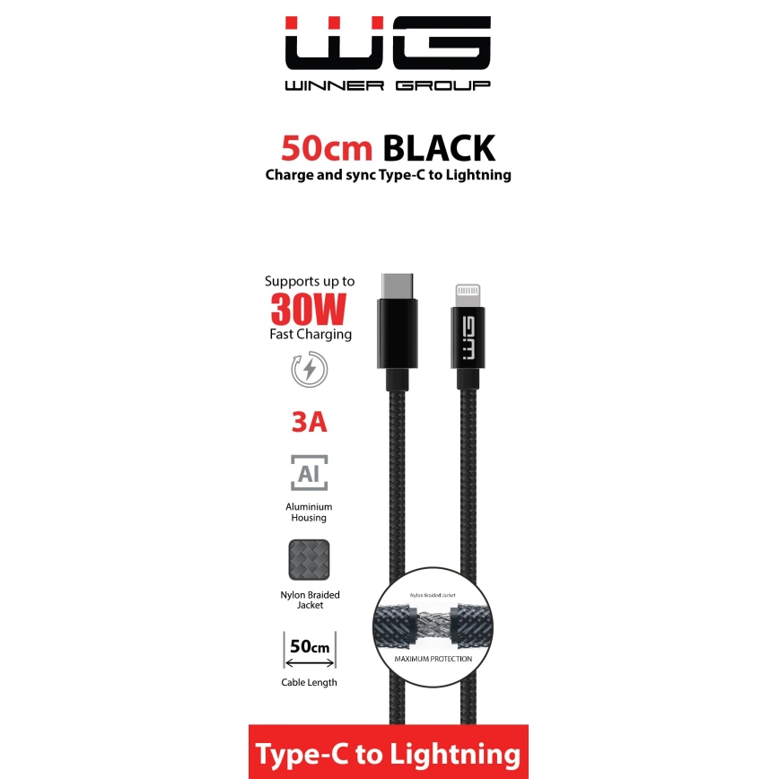 Winner Group - USB kabl Lightning / USB-C 60W 50cm crna