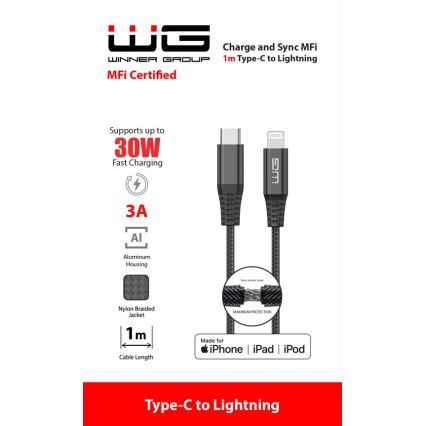 Winner Group - USB kabl MFI Lightning / USB-C 1m crna