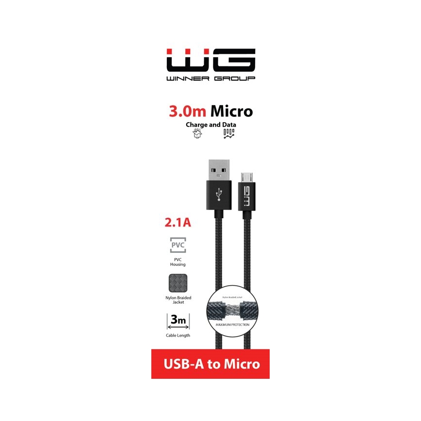 Winner Group - USB kabl Micro USB / USB-A, 3 m, crne boje