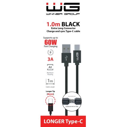 Winner Group - USB kabl sa produženim USB-C / USB-A konektorom, 60W, 1 m, crna